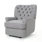 Fauteuil inclinable électrique, tissu gris doux capitonné à boutons, touches cuivrées
