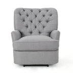 Fauteuil inclinable électrique, tissu gris doux capitonné à boutons, touches cuivrées