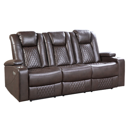 Canapé inclinable électrique, 83 pouces, similicuir marron, table rabattable
