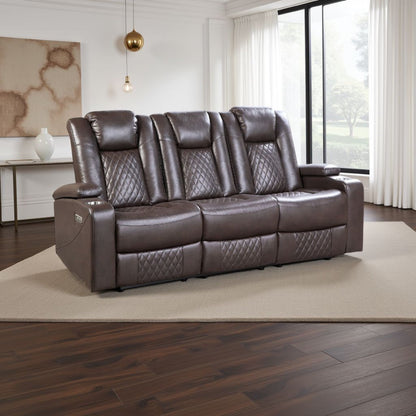Canapé inclinable électrique, 83 pouces, similicuir marron, table rabattable