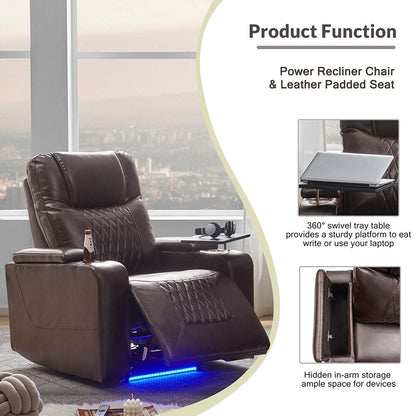 Fauteuil inclinable électrique avec port USB, rangement, plateau 360° et 2 porte-gobelets