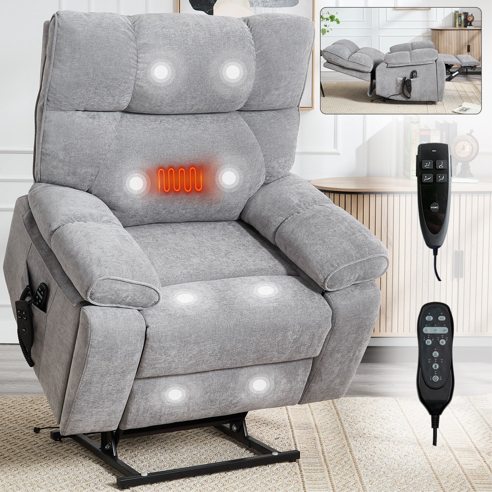 Fauteuils inclinables électriques à télécommande avec porte-gobelets dissimulés et massage par la chaleur
