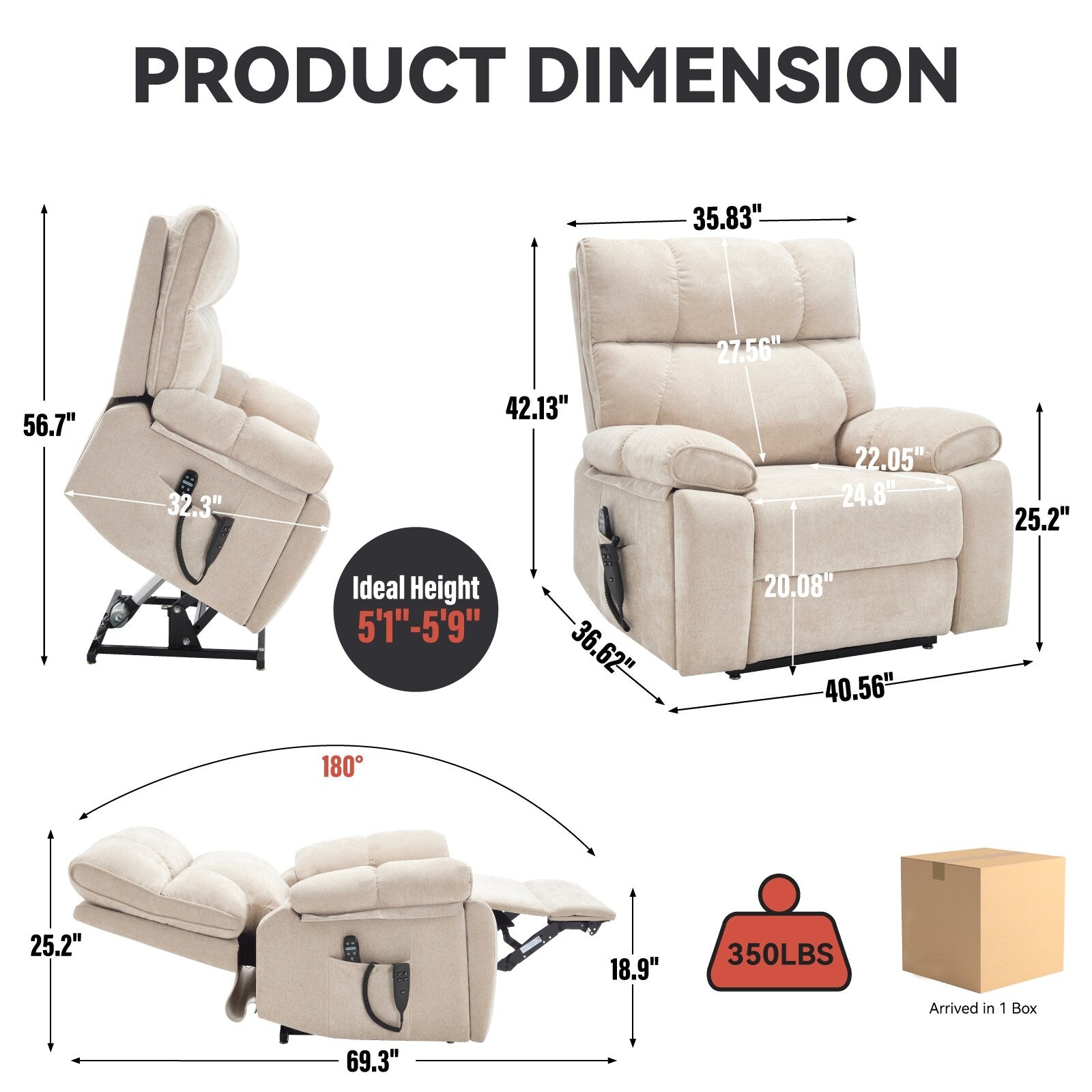 Fauteuils inclinables électriques à télécommande avec porte-gobelets dissimulés et massage par la chaleur