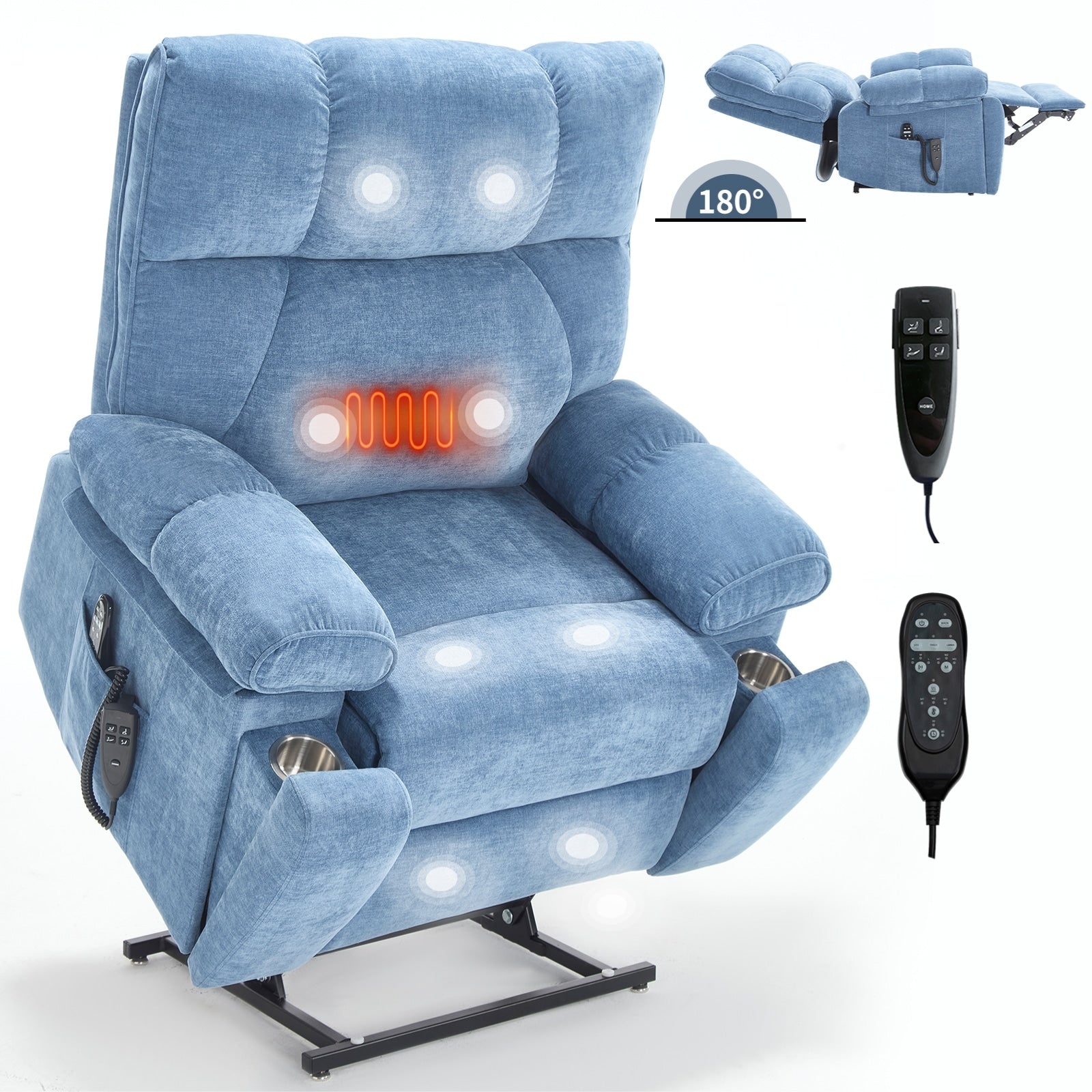 Fauteuils inclinables électriques à télécommande avec porte-gobelets dissimulés et massage par la chaleur