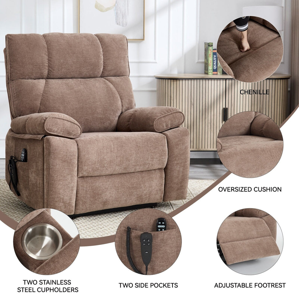 Fauteuils inclinables électriques à télécommande avec porte-gobelets dissimulés et massage par la chaleur