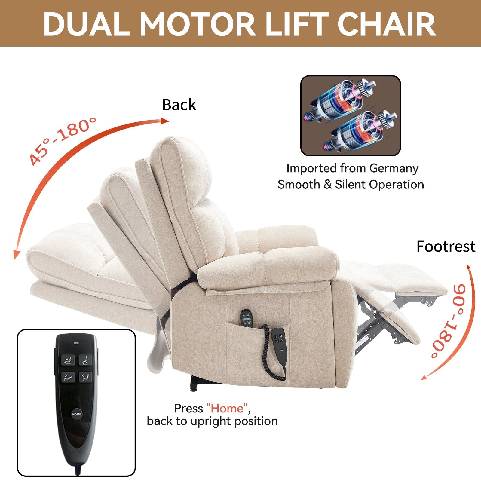 Fauteuils inclinables électriques à télécommande avec porte-gobelets dissimulés et massage par la chaleur