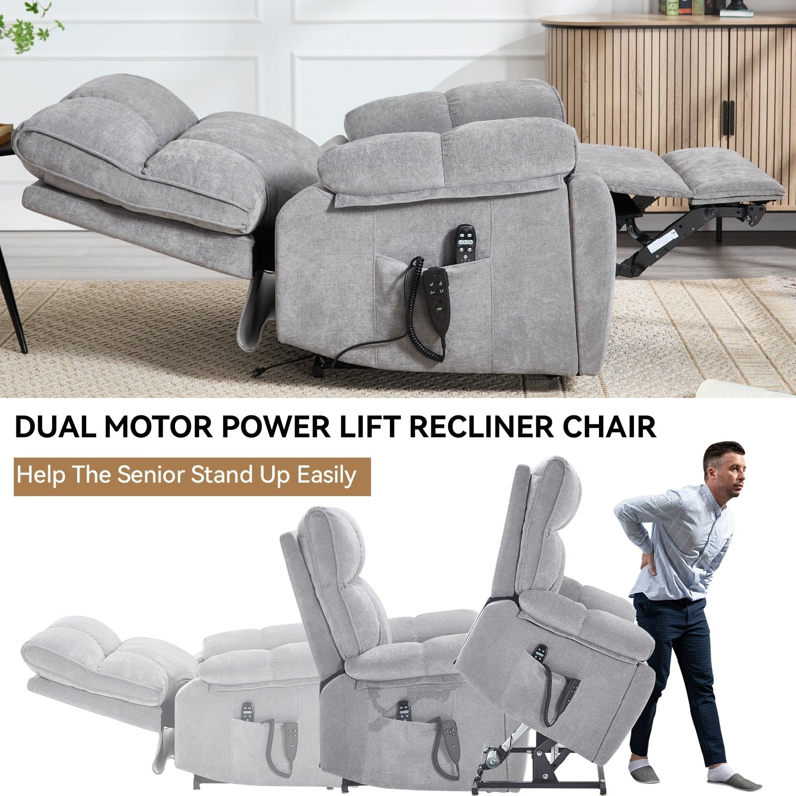 Fauteuils inclinables électriques à télécommande avec porte-gobelets dissimulés et massage par la chaleur