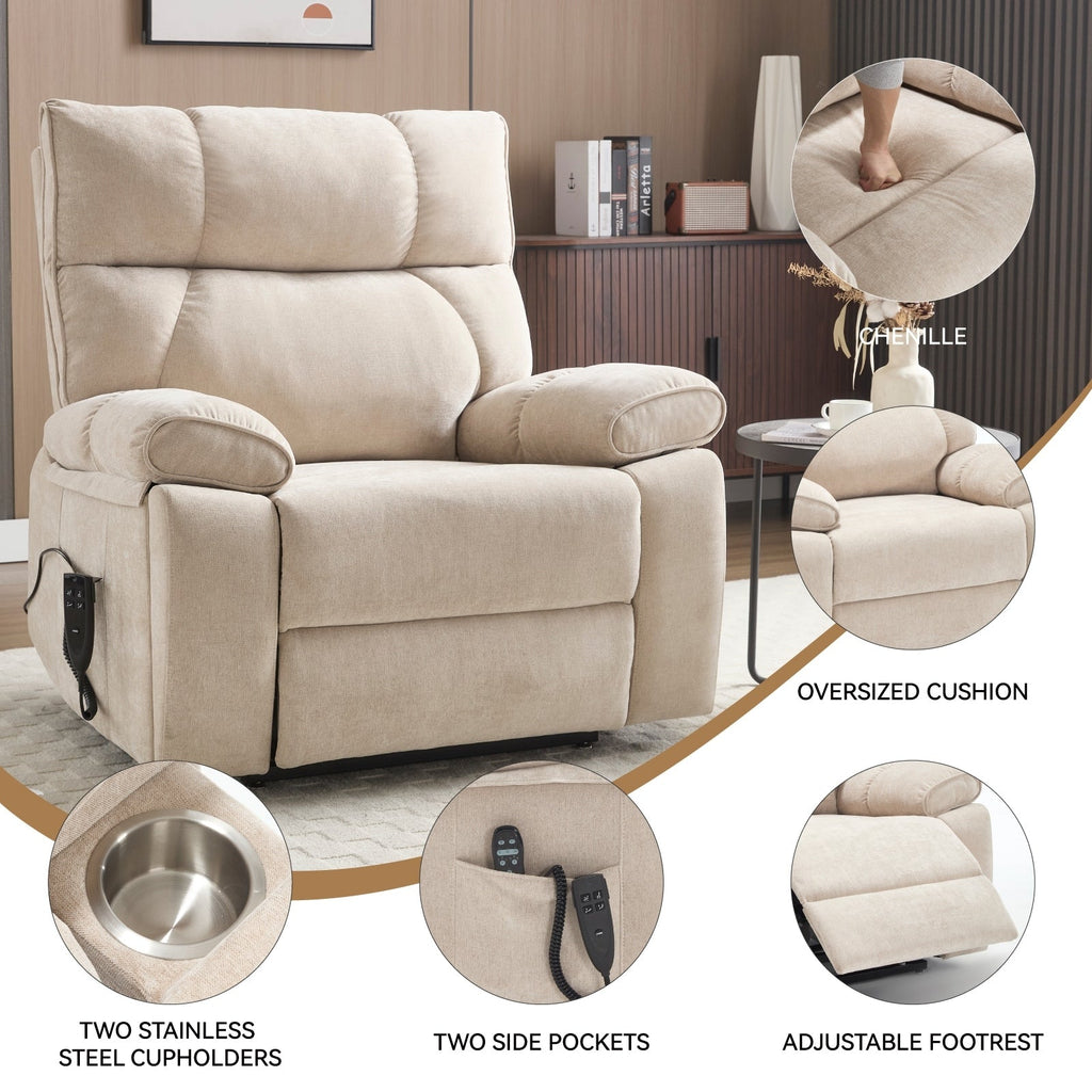 Fauteuils inclinables électriques à télécommande avec porte-gobelets dissimulés et massage par la chaleur