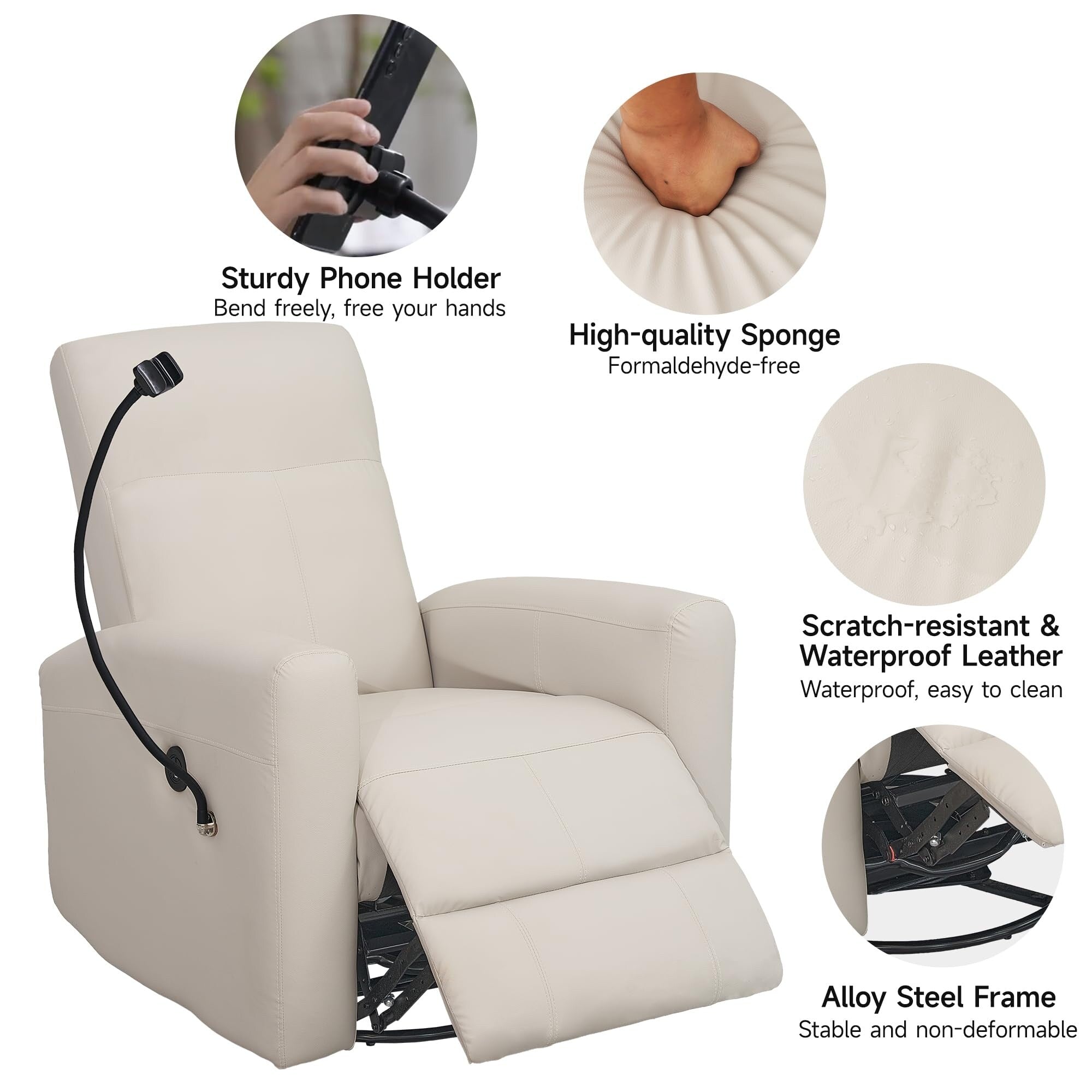 Fauteuil inclinable pivotant et électrique pour chambre d'enfant, fauteuil à bascule pivotant avec ports USB