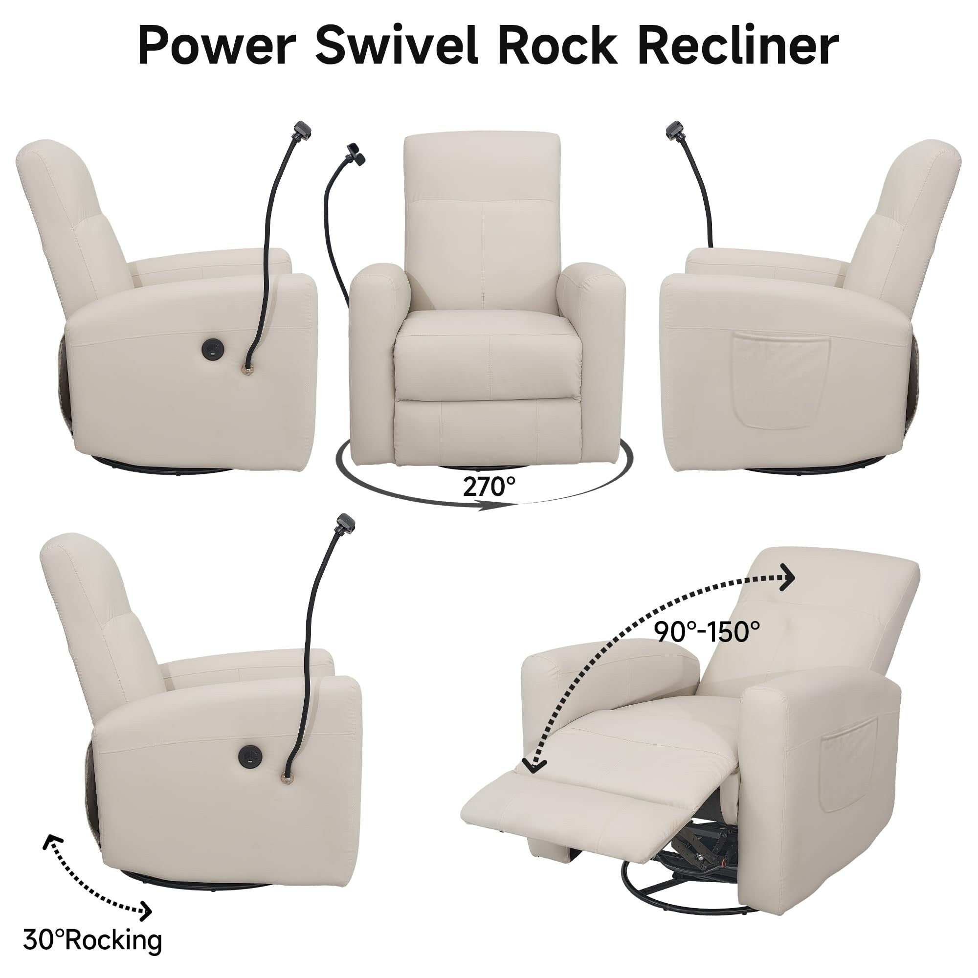 Fauteuil inclinable pivotant et électrique pour chambre d'enfant, fauteuil à bascule pivotant avec ports USB