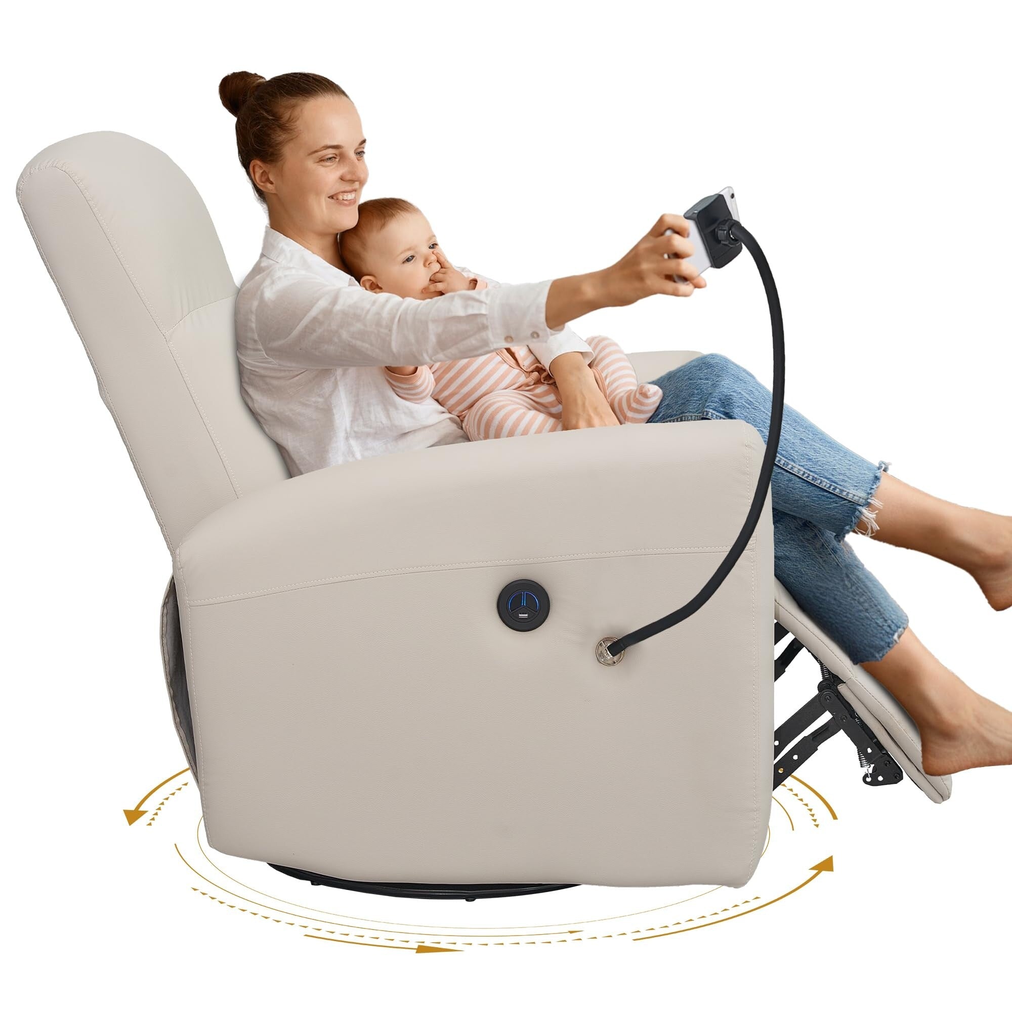 Fauteuil inclinable pivotant et électrique pour chambre d'enfant, fauteuil à bascule pivotant avec ports USB