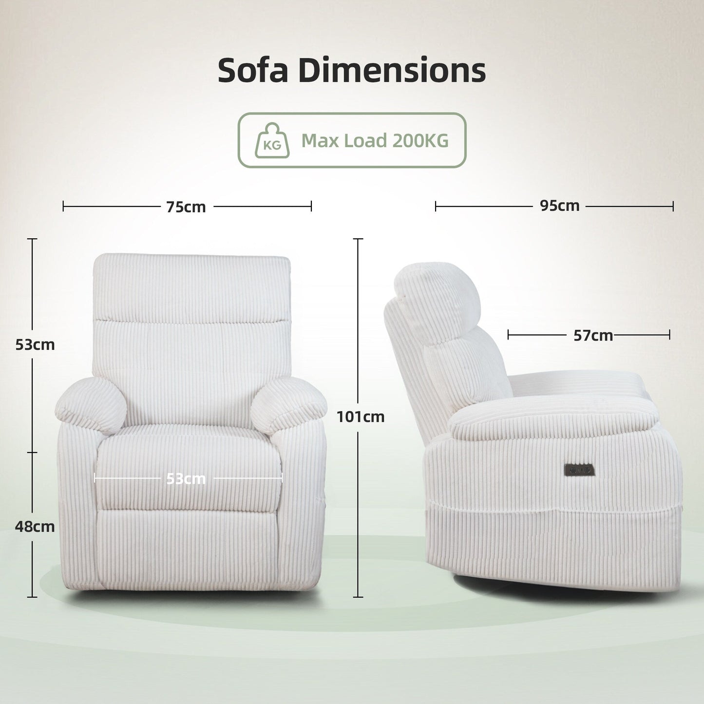 Fauteuil inclinable pivotant électrique avec port USB/Type-C, pivotant à 270°