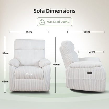 Fauteuil inclinable pivotant électrique avec port USB/Type-C, pivotant à 270°