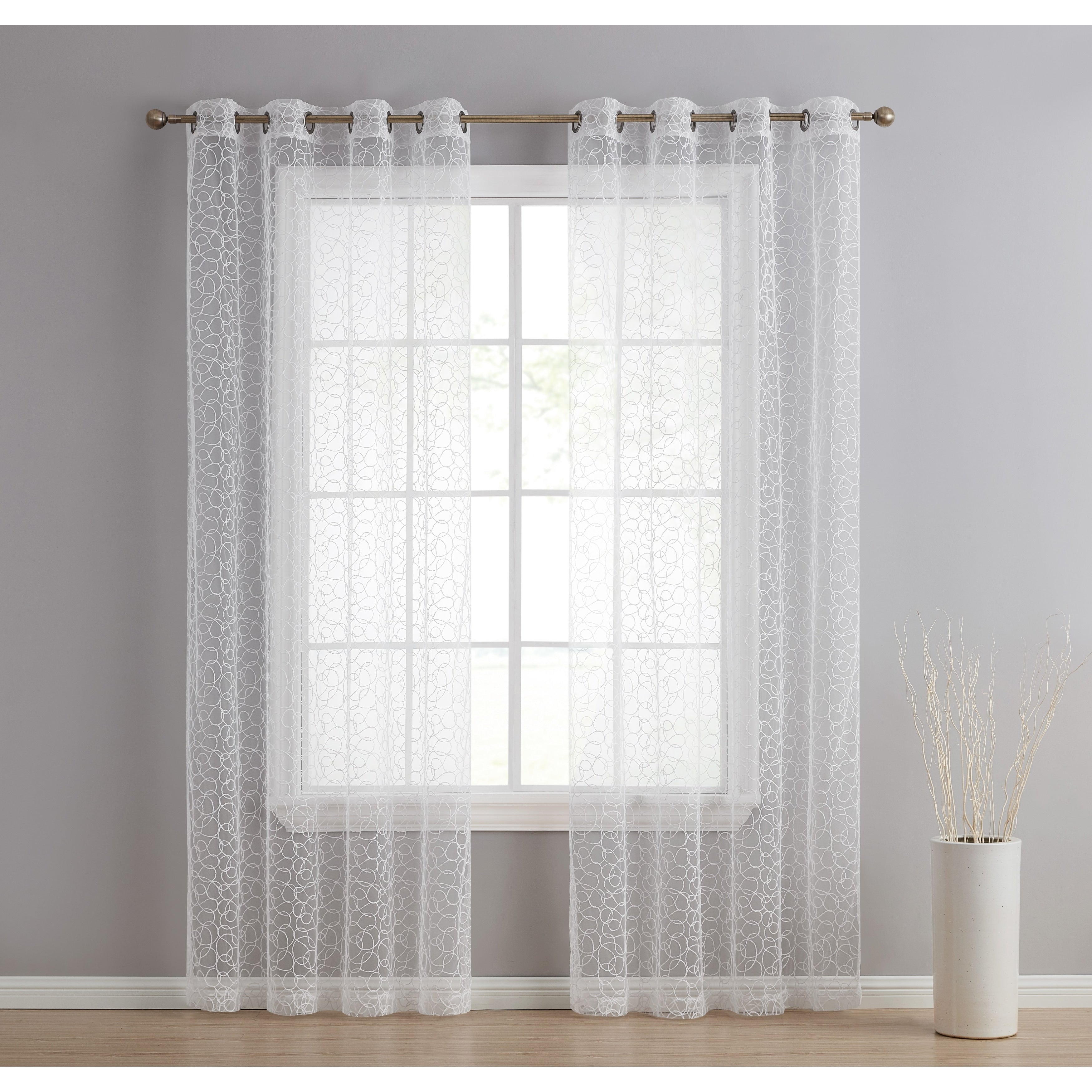 HLC.me Audrey Rideaux décoratifs en voile transparent doux brodé de qualité supérieure, filtrant la lumière, à œillets - Lot de 2