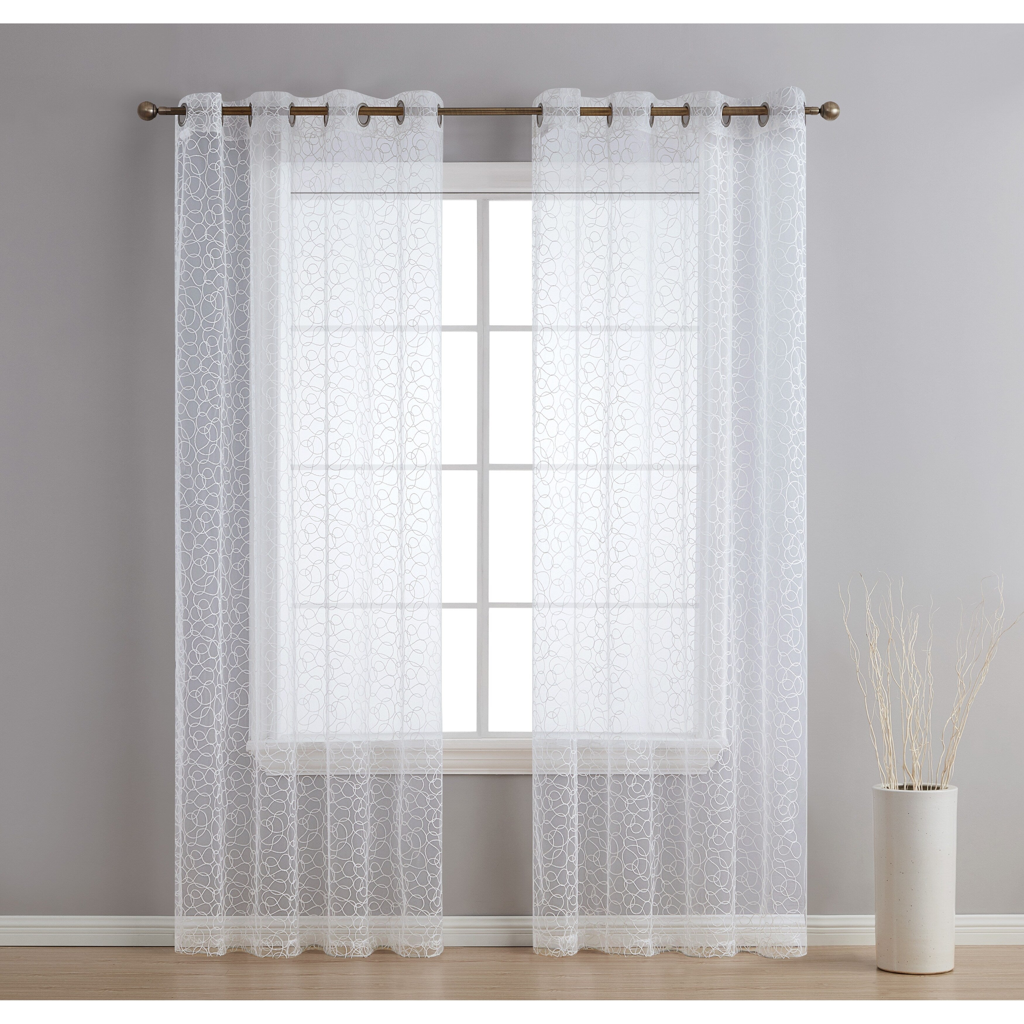 HLC.me Audrey Rideaux décoratifs en voile transparent doux brodé de qualité supérieure, filtrant la lumière, à œillets - Lot de 2