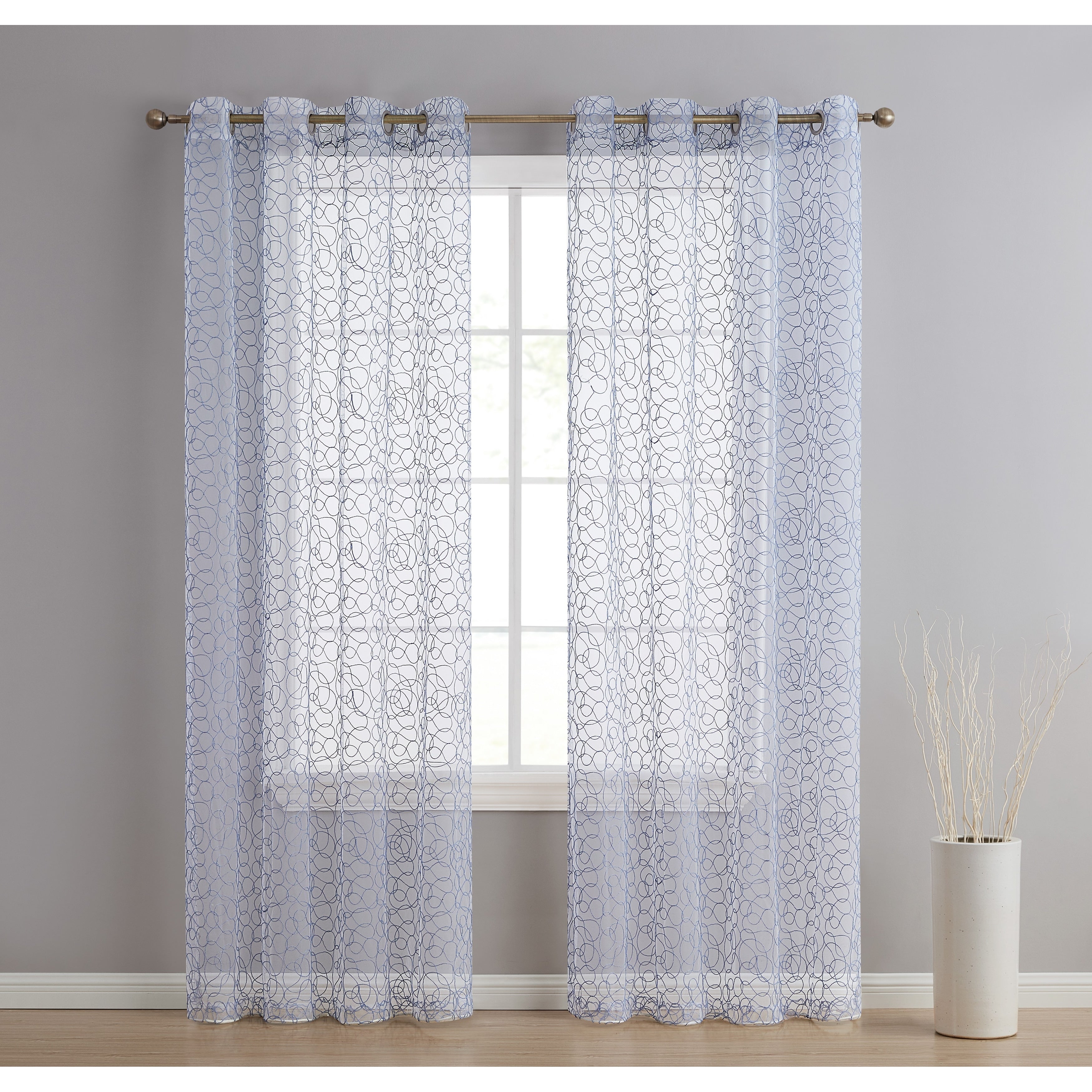 HLC.me Audrey Rideaux décoratifs en voile transparent doux brodé de qualité supérieure, filtrant la lumière, à œillets - Lot de 2