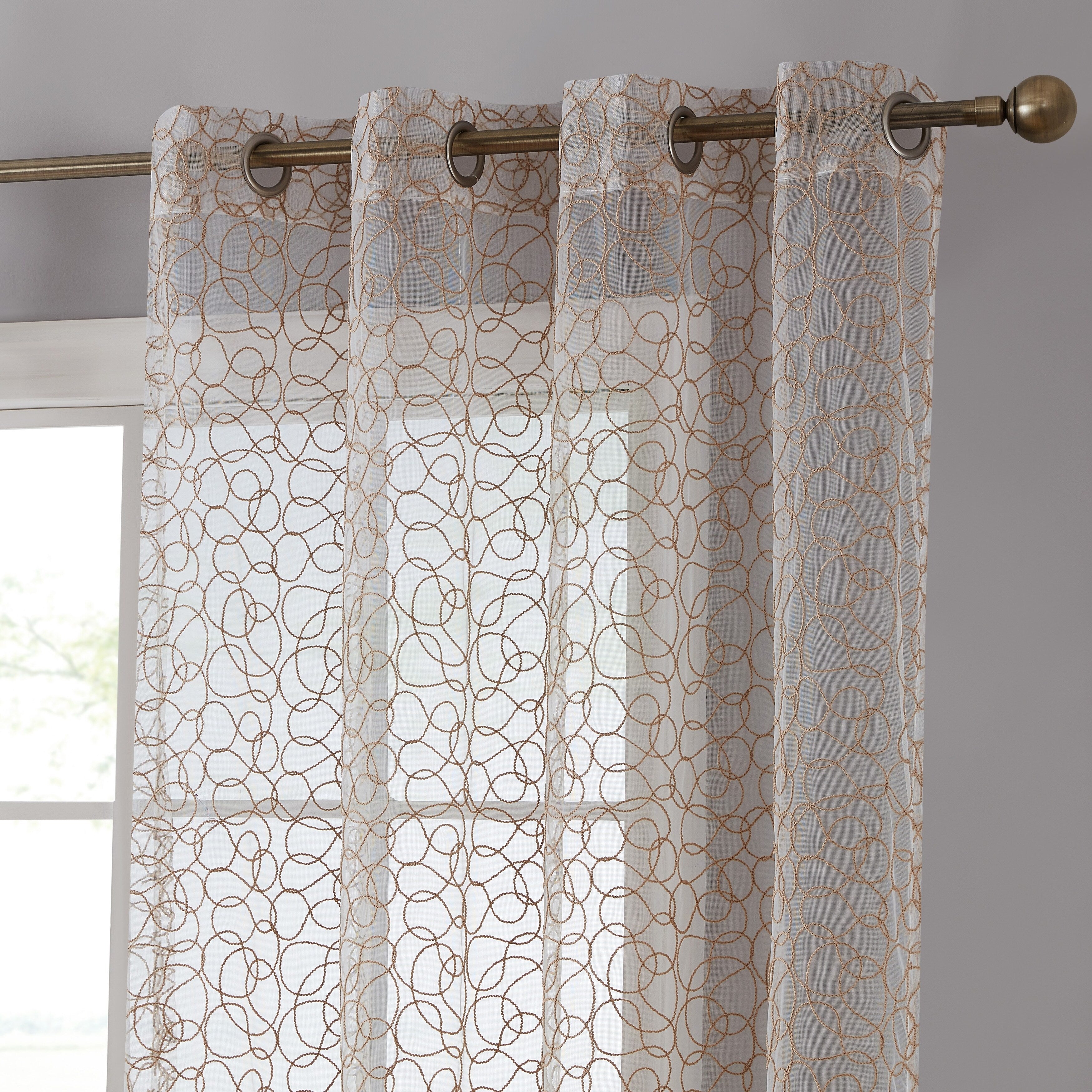 HLC.me Audrey Rideaux décoratifs en voile transparent doux brodé de qualité supérieure, filtrant la lumière, à œillets - Lot de 2
