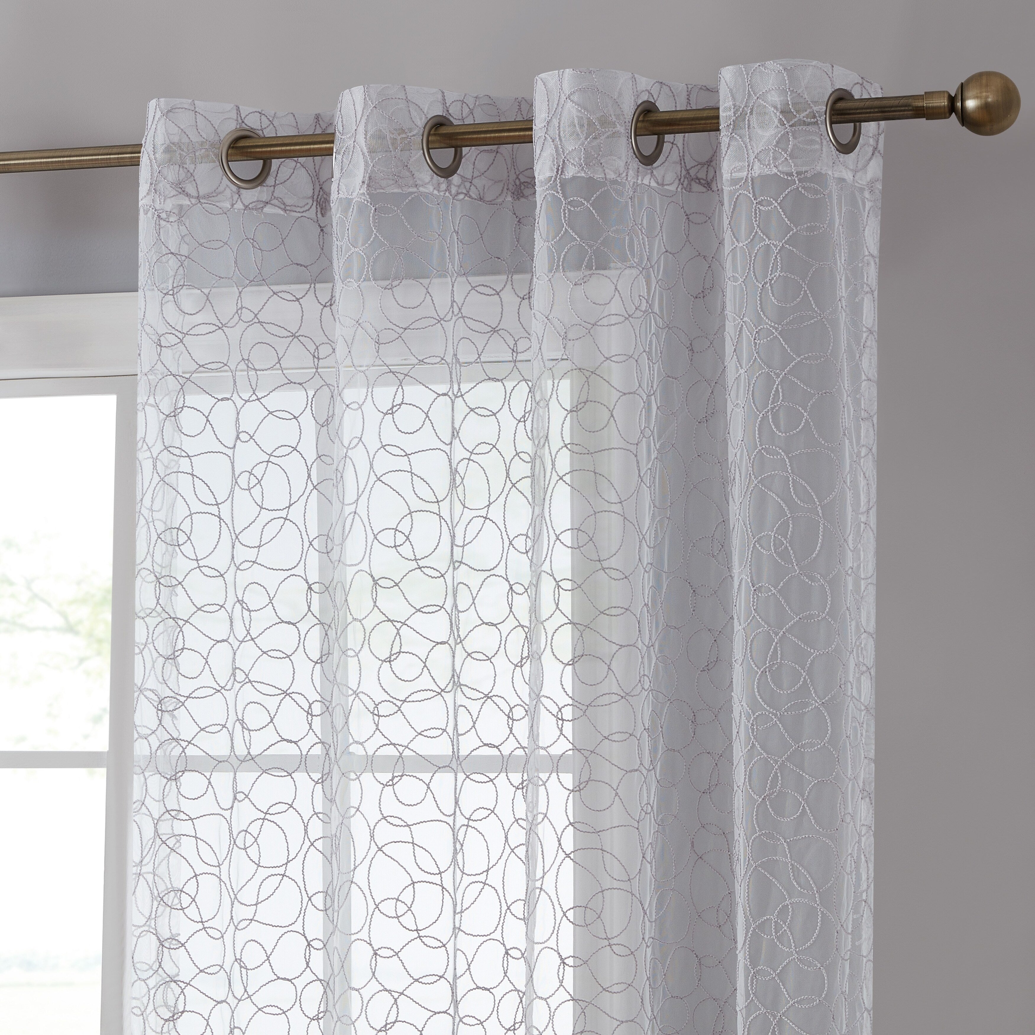 HLC.me Audrey Rideaux décoratifs en voile transparent doux brodé de qualité supérieure, filtrant la lumière, à œillets - Lot de 2