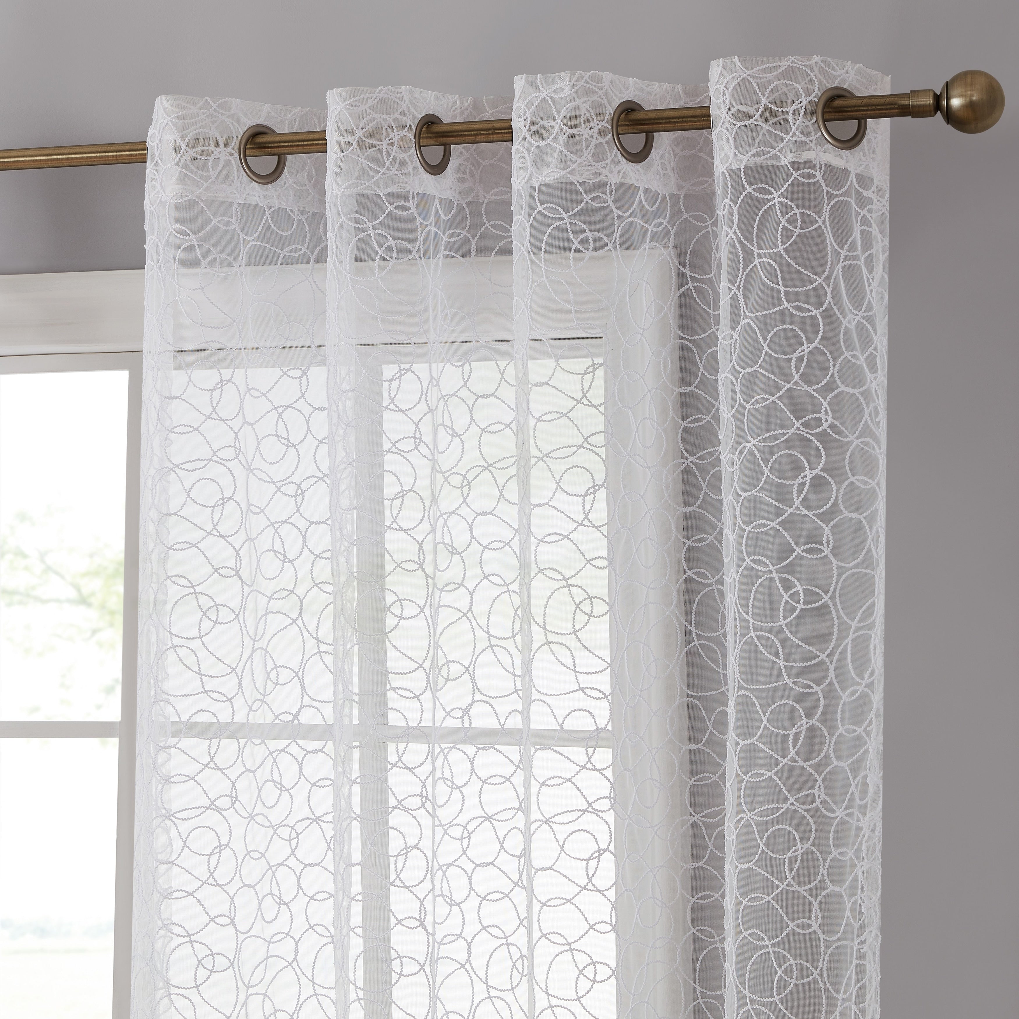 HLC.me Audrey Rideaux décoratifs en voile transparent doux brodé de qualité supérieure, filtrant la lumière, à œillets - Lot de 2