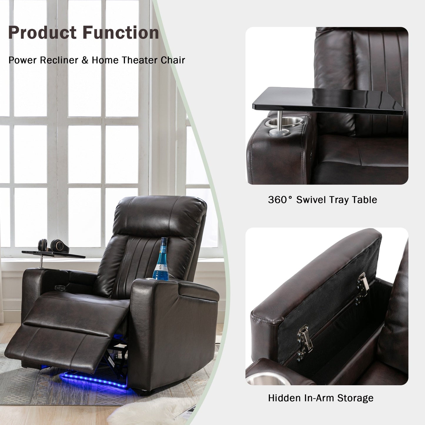 Fauteuil inclinable électrique haut de gamme avec accoudoirs de rangement