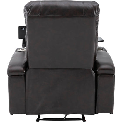 Fauteuil inclinable électrique haut de gamme avec accoudoirs de rangement, porte-gobelets, plateau pivotant et support pour téléphone portable