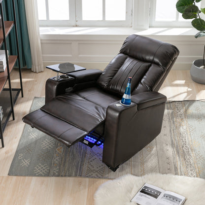 Fauteuil inclinable électrique haut de gamme avec accoudoirs de rangement, porte-gobelets, plateau pivotant et support pour téléphone portable