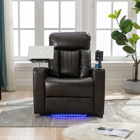 Fauteuil inclinable électrique haut de gamme avec accoudoirs de rangement, porte-gobelets, plateau pivotant et support pour téléphone portable