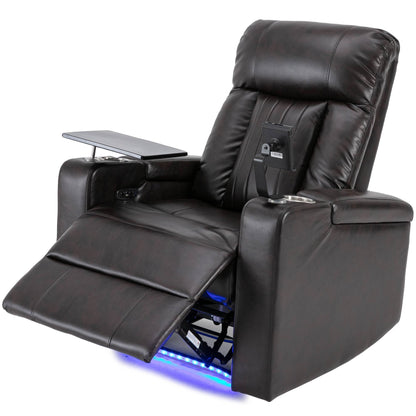 Fauteuil inclinable électrique haut de gamme avec accoudoirs de rangement, porte-gobelets, plateau pivotant et support pour téléphone portable