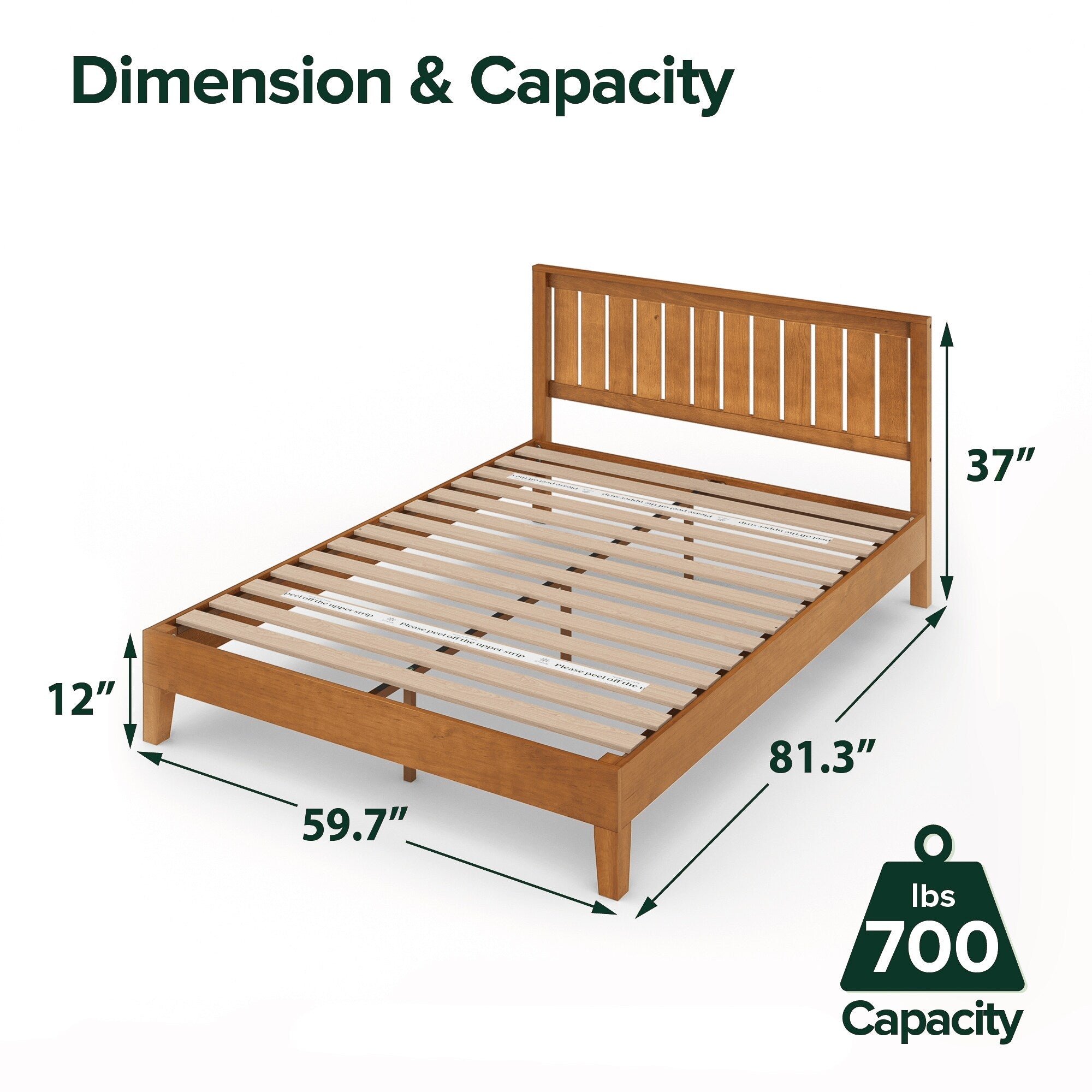 Priage by ZINUS Cadre de lit plateforme en bois de pin rustique de luxe