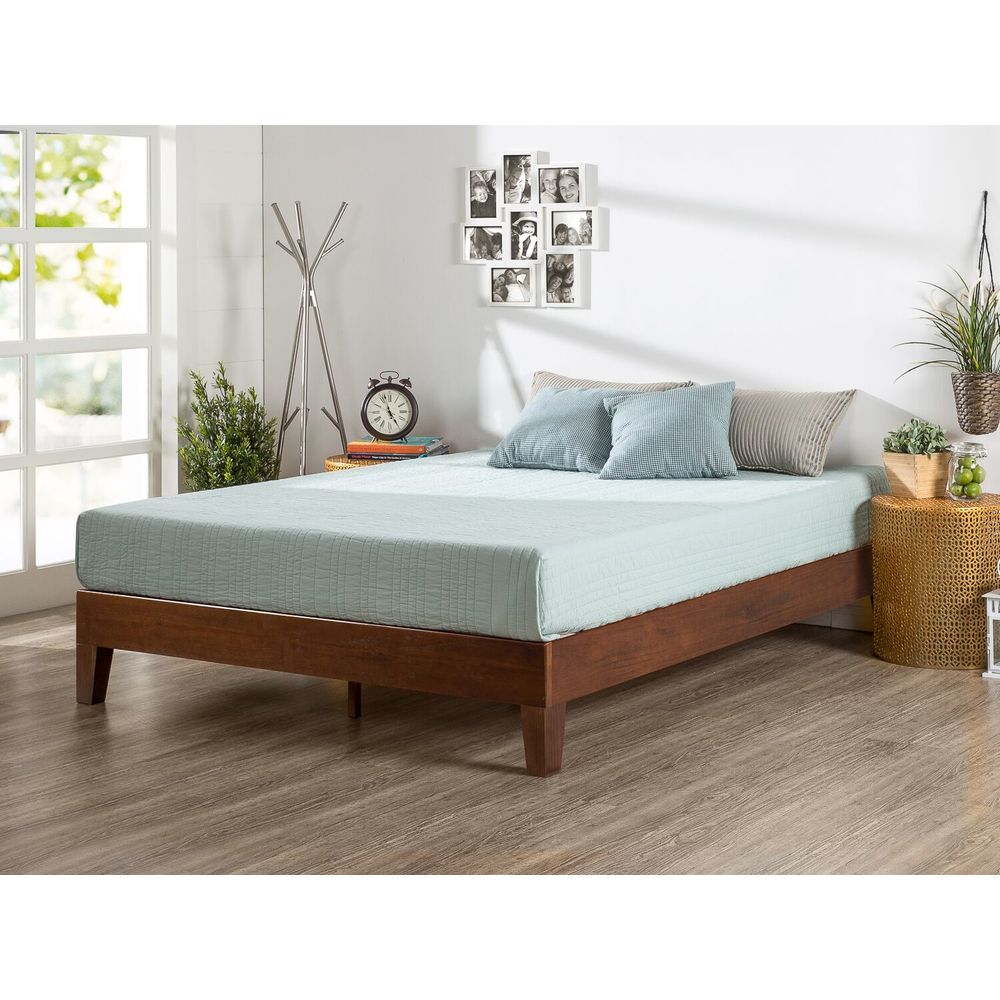 Lit plateforme de luxe en bois massif expresso antique Priage par Zinus