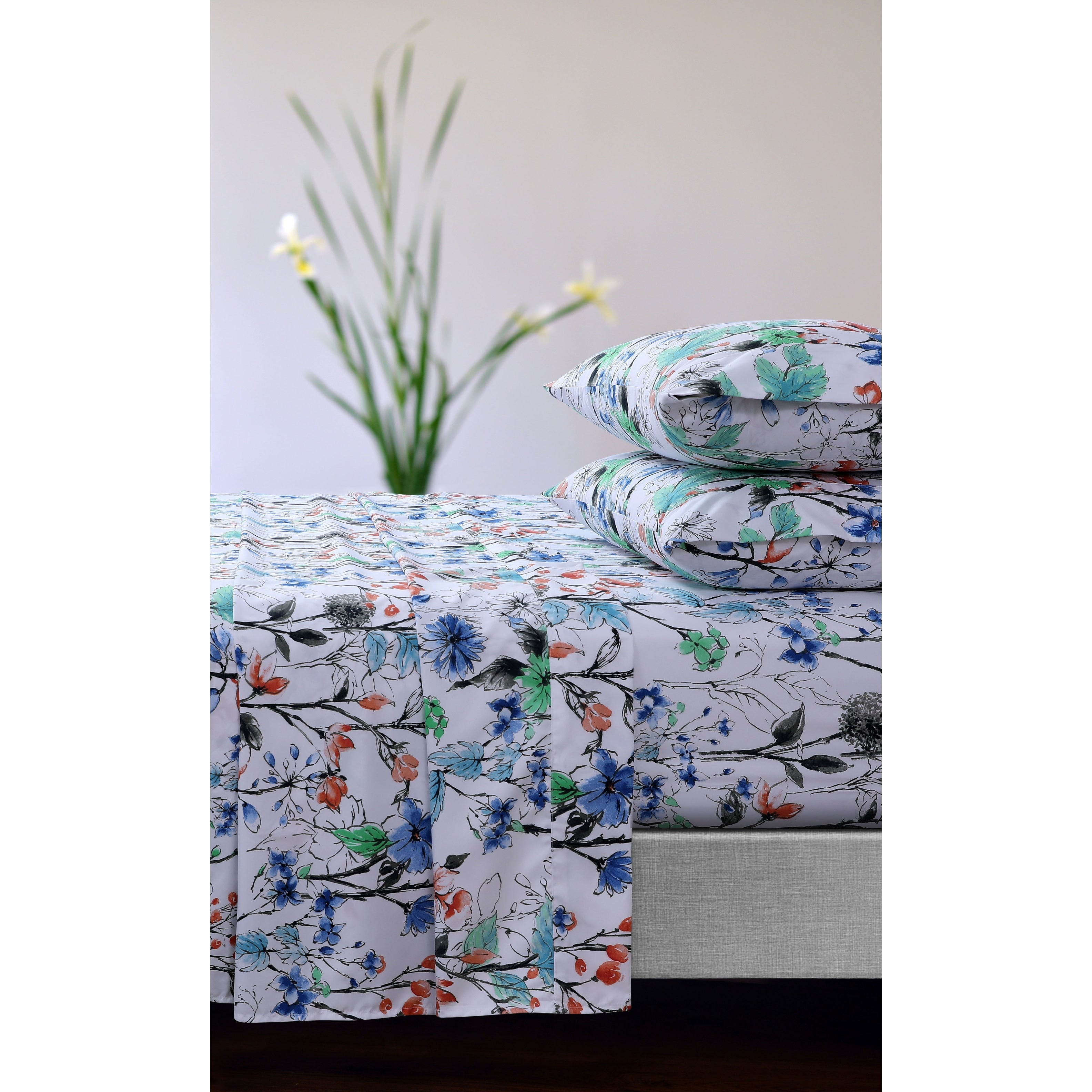 Parure de draps à poches profondes et imprimé floral Azores Home avec drap plat surdimensionné