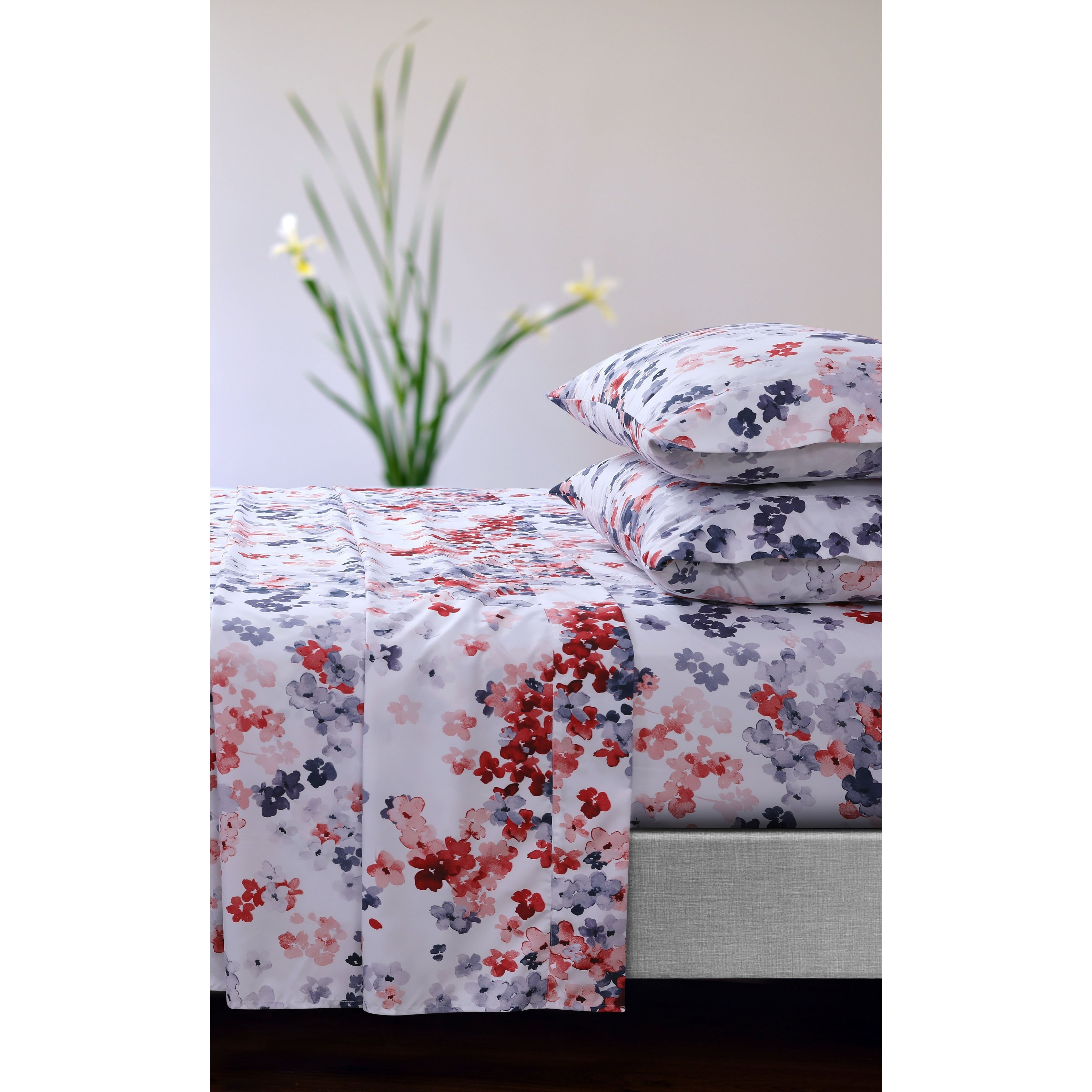 Parure de draps à poches profondes et imprimé floral Azores Home avec drap plat surdimensionné
