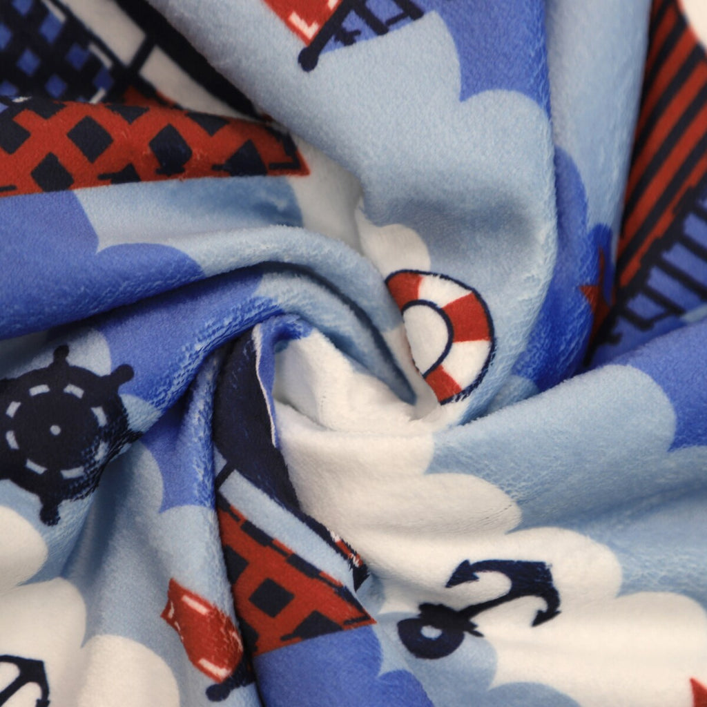 Couverture en flanelle polaire imprimée Sherpa pour enfants, 40 x 50 pouces, motif bateau à voile nautique, base blanche