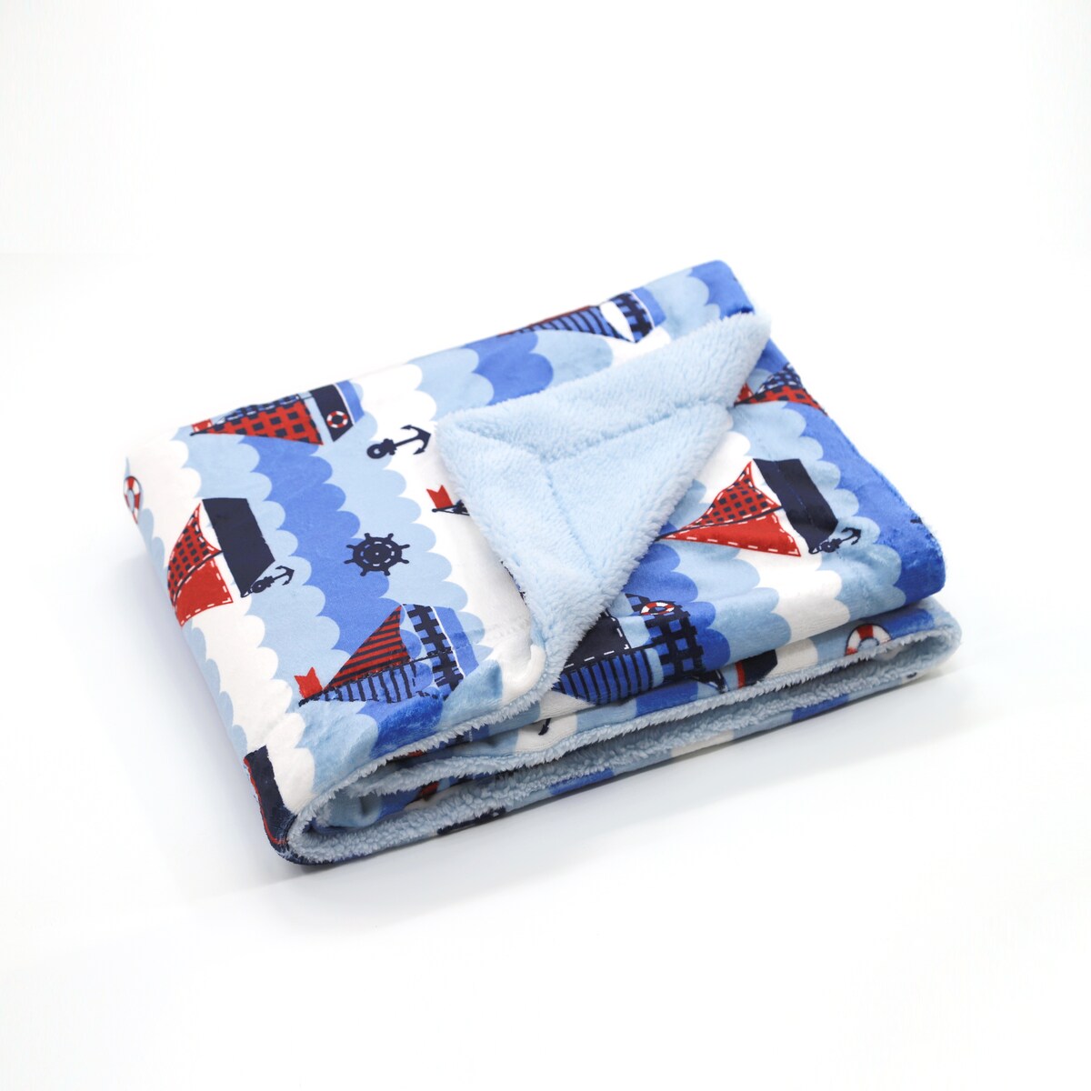 Couverture en flanelle polaire imprimée Sherpa pour enfants, 40 x 50 pouces, motif bateau à voile nautique, base blanche