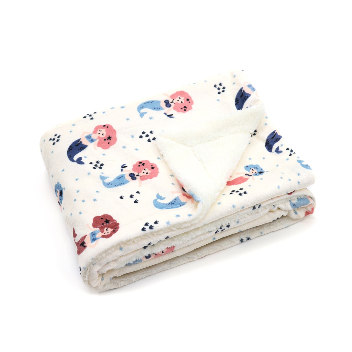 Couverture imprimée en flanelle douce et polaire Sherpa pour enfants, 40 x 50 pouces, motif sirène rose avec base blanche
