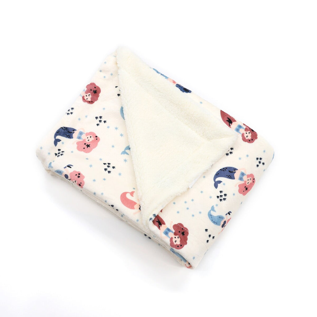 Couverture imprimée en flanelle douce et polaire Sherpa pour enfants, 40 x 50 pouces, motif sirène rose avec base blanche