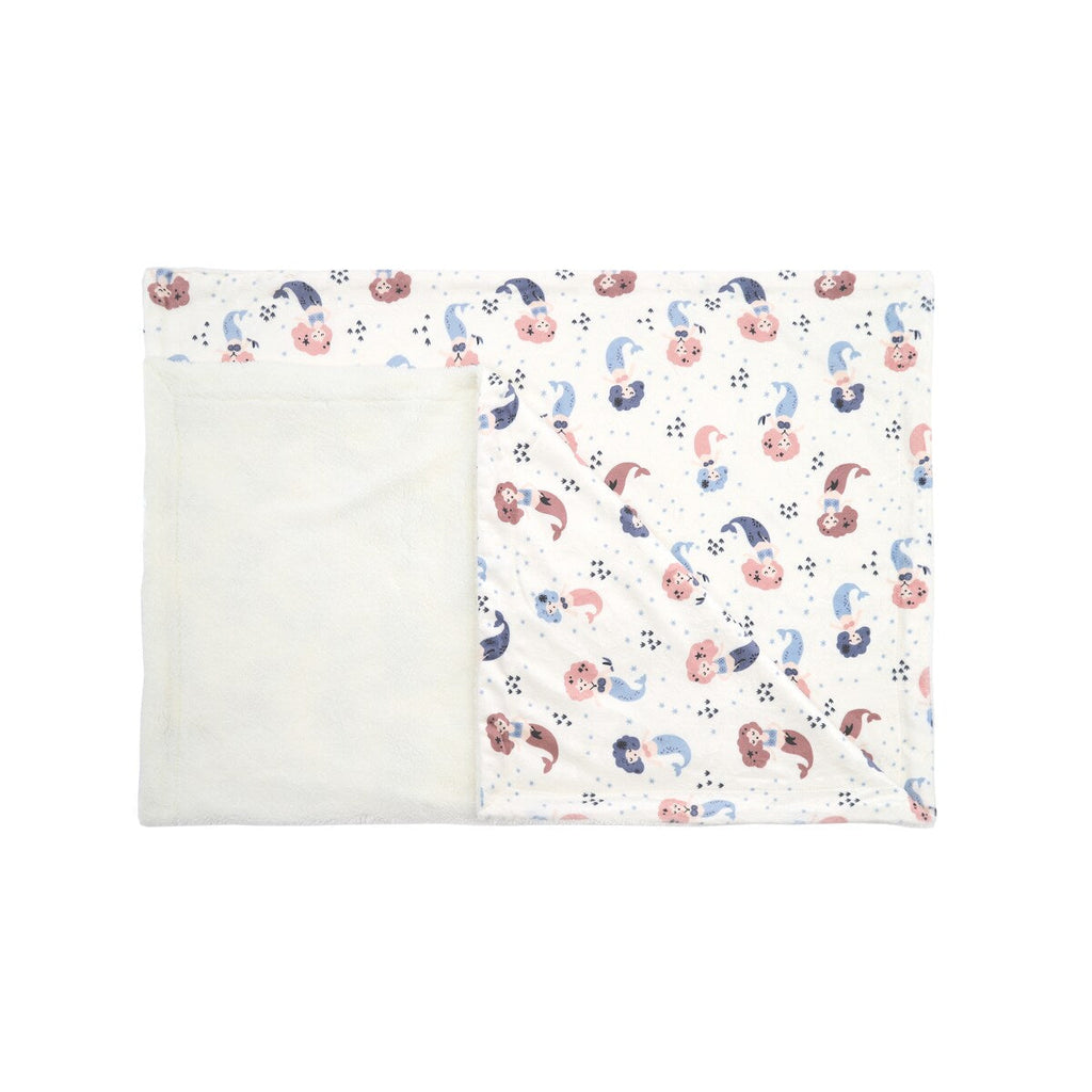 Couverture imprimée en flanelle douce et polaire Sherpa pour enfants, 40 x 50 pouces, motif sirène rose avec base blanche
