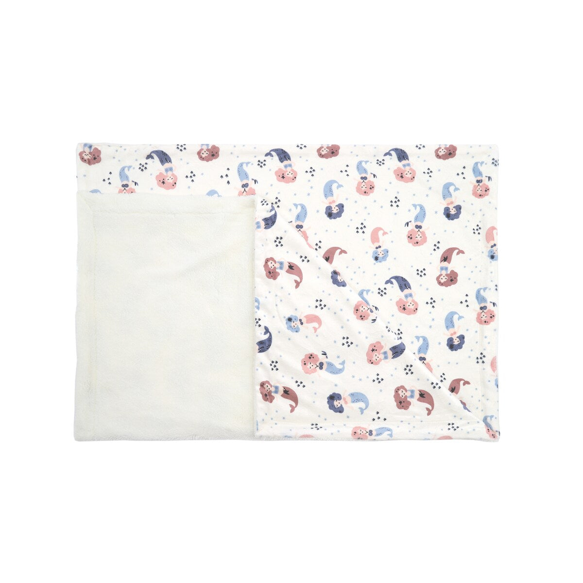Couverture imprimée en flanelle douce et polaire Sherpa pour enfants, 40 x 50 pouces, motif sirène rose avec base blanche