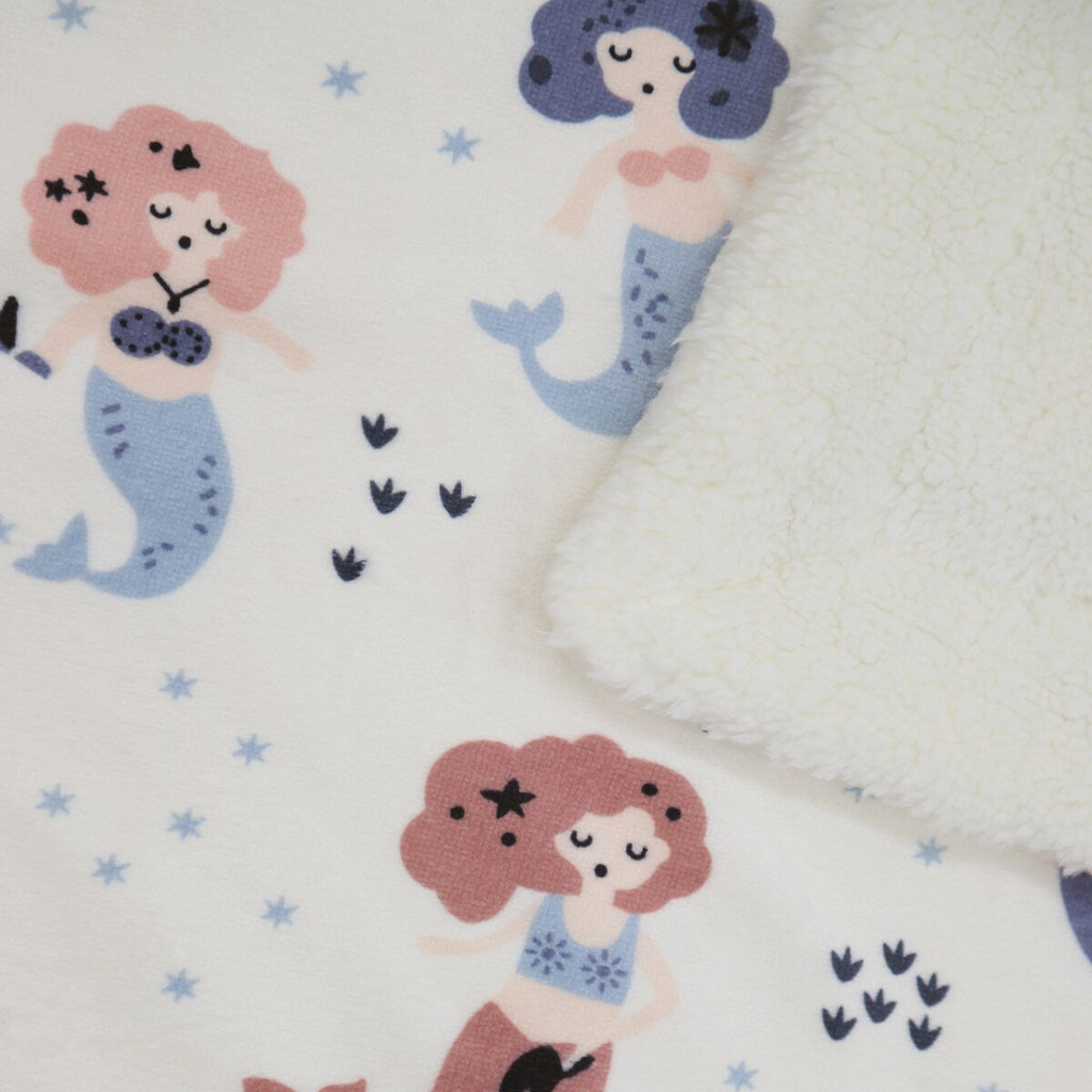 Couverture imprimée en flanelle douce et polaire Sherpa pour enfants, 40 x 50 pouces, motif sirène rose avec base blanche