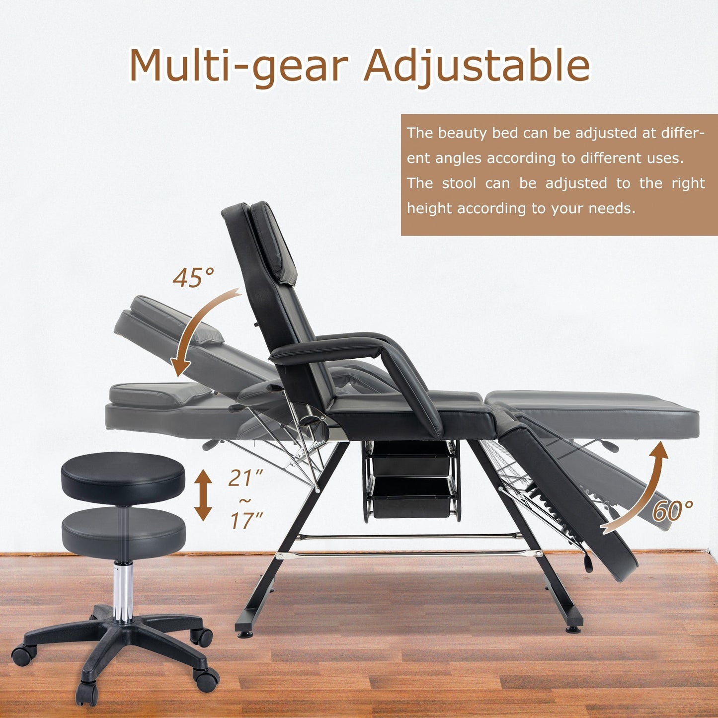 Fauteuil de massage professionnel pour salon de spa, lit pliable avec tabouret hydraulique réglable