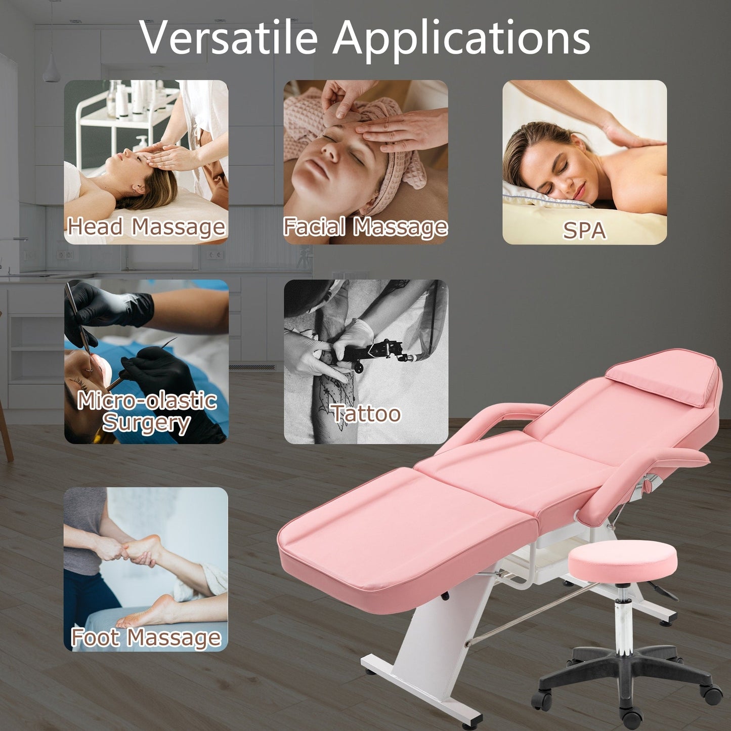 Fauteuil de massage professionnel pour salon de spa, lit pliable avec tabouret hydraulique réglable