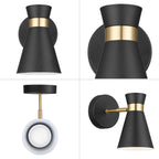 Applique murale LED Prominence Home à piles, lot de 2, noir mat, avec touches dorées brossées