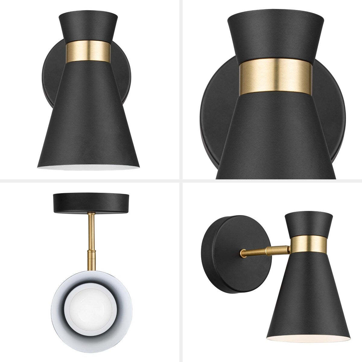 Applique murale LED Prominence Home à piles, lot de 2, noir mat, avec touches dorées brossées