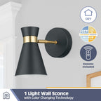 Applique murale LED Prominence Home à piles, lot de 2, noir mat, avec touches dorées brossées