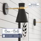 Applique murale LED Prominence Home à piles, lot de 2, noir mat, avec touches dorées brossées