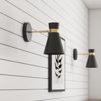 Applique murale LED Prominence Home à piles, lot de 2, noir mat, avec touches dorées brossées