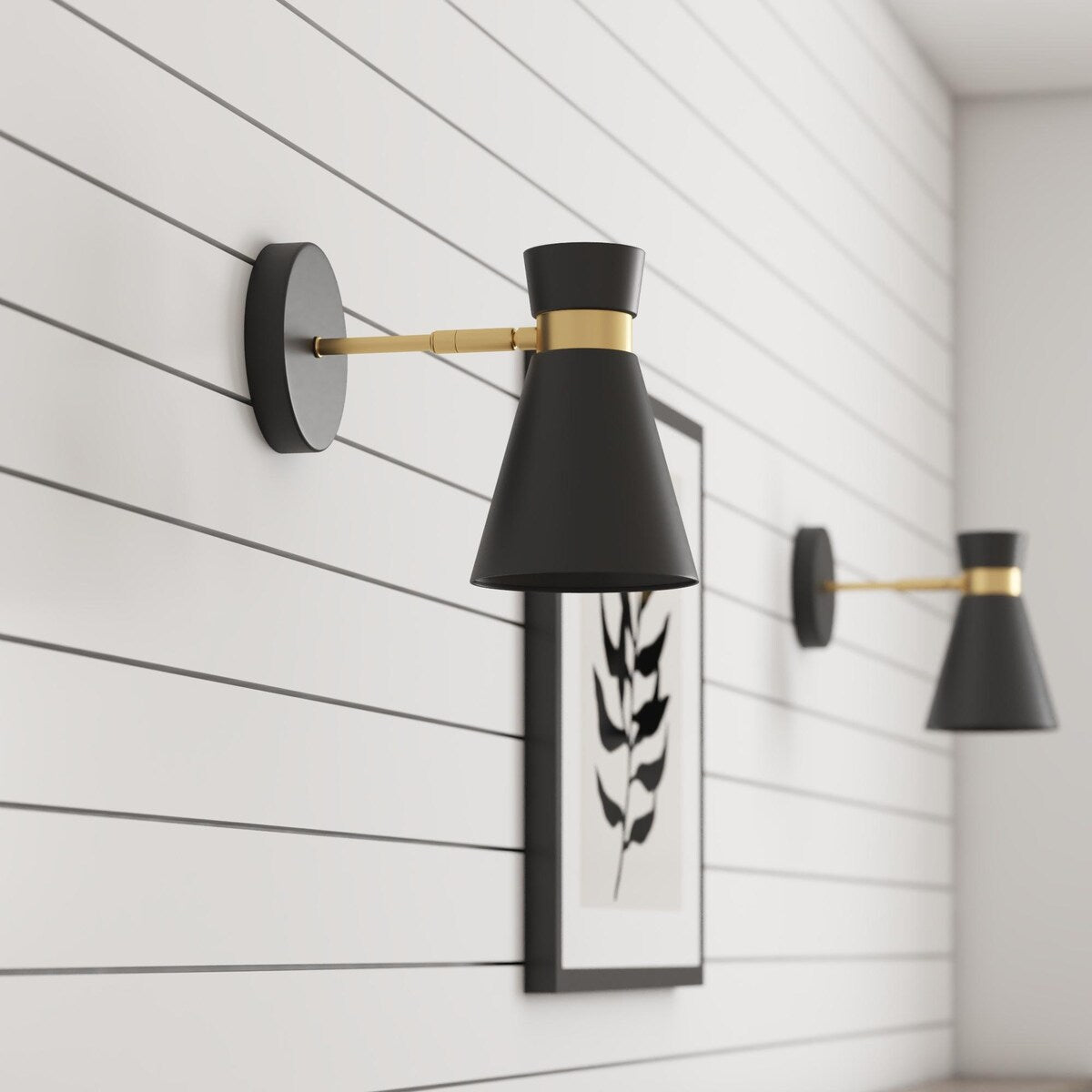 Applique murale LED Prominence Home à piles, lot de 2, noir mat, avec touches dorées brossées