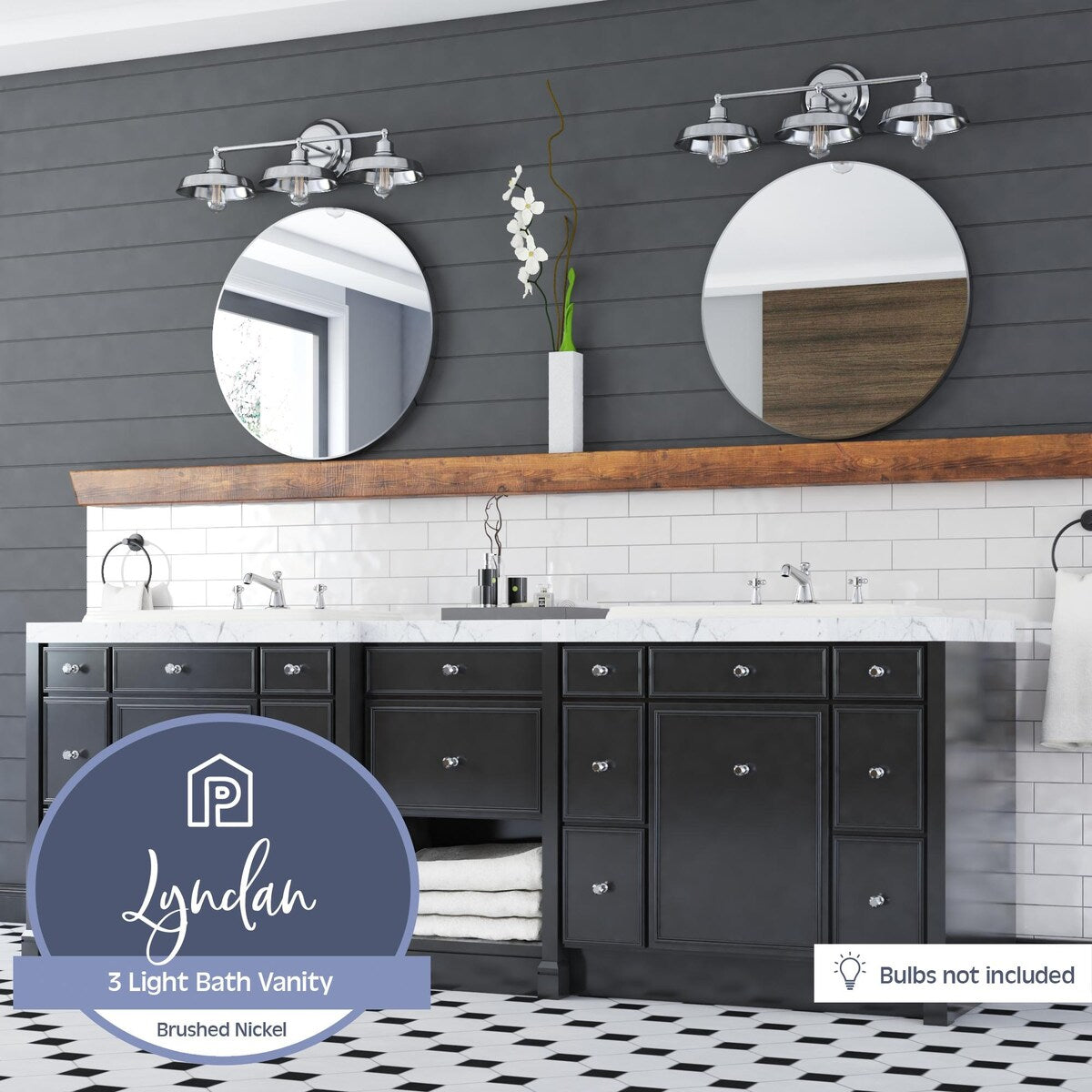Prominence Home Lyndan, Luminaire d'intérieur pour meuble-lavabo et salle de bain, finitions noir mat et nickel brossé - 3 lumières