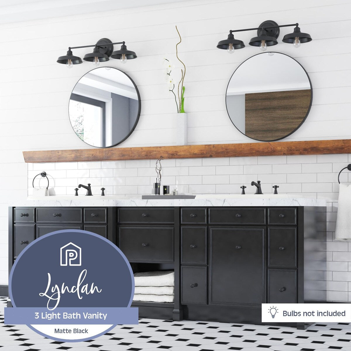 Prominence Home Lyndan, Luminaire d'intérieur pour meuble-lavabo et salle de bain, finitions noir mat et nickel brossé - 3 lumières