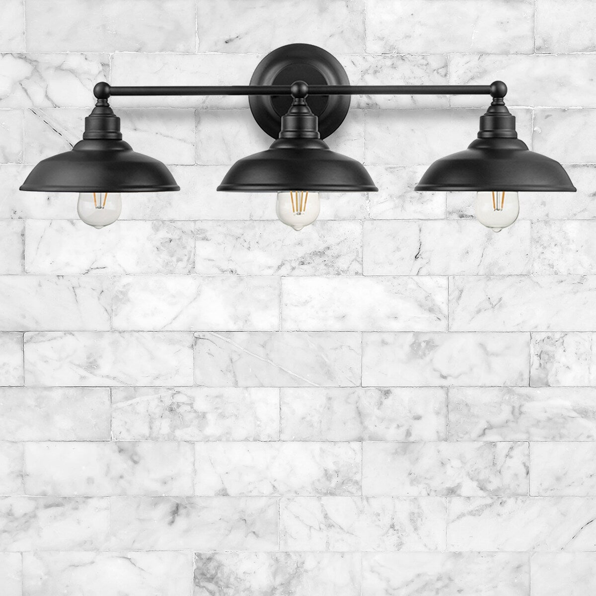Prominence Home Lyndan, Luminaire d'intérieur pour meuble-lavabo et salle de bain, finitions noir mat et nickel brossé - 3 lumières